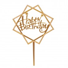 Топпер "Happy Birthday" квадрат со стразами цвет золотой